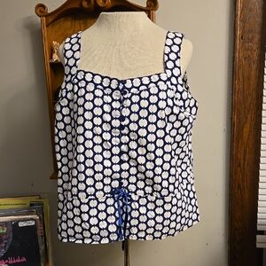 Hester & Orchard Cotton Blue And White Button Down Sleeveless Blouse